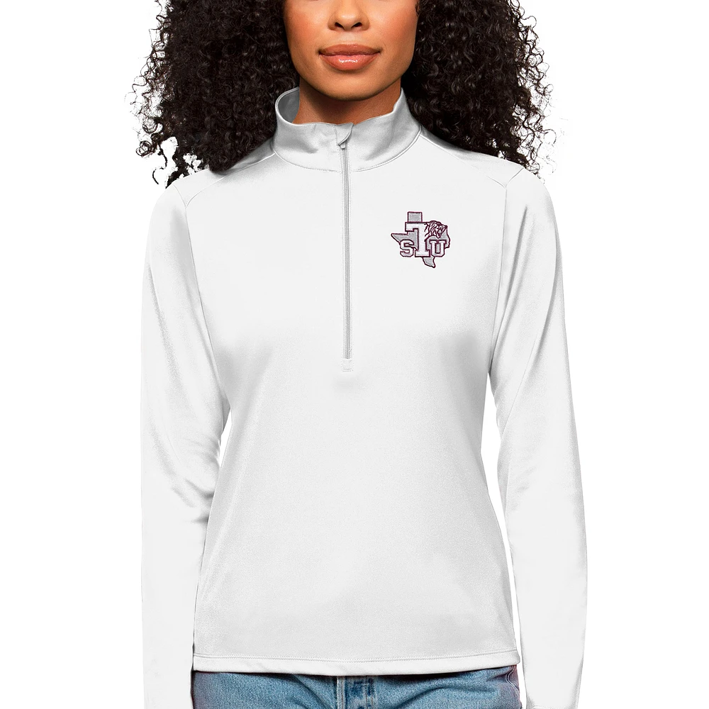 Women's Antigua White Texas Southern Tigers Tribute Quarter-Zip Pullover Top