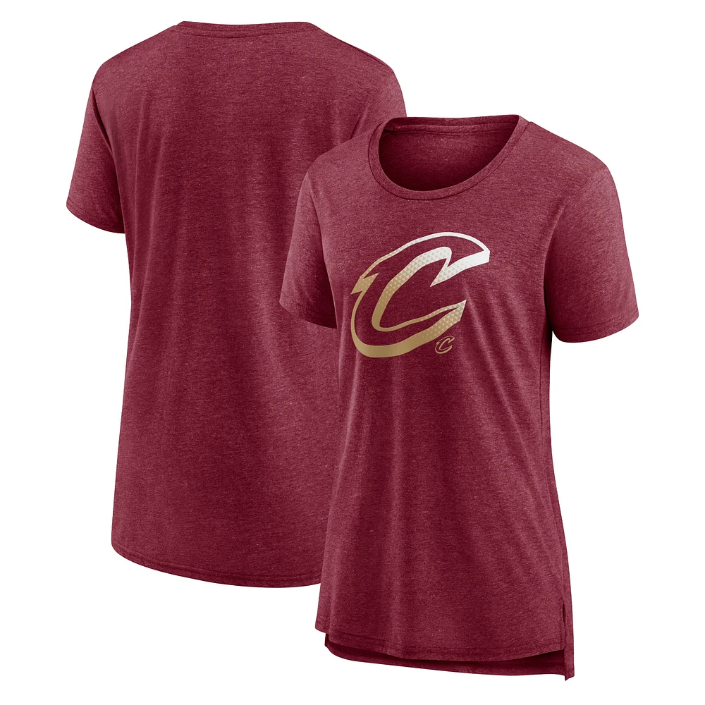 Women's Heather Wine Cleveland Cavaliers Gradient Logo Tri-Blend T-Shirt