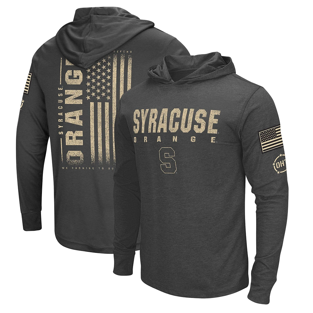 Men's Colosseum Heather Black Syracuse Orange Team OHT Military Appreciation Long Sleeve Hoodie T-Shirt