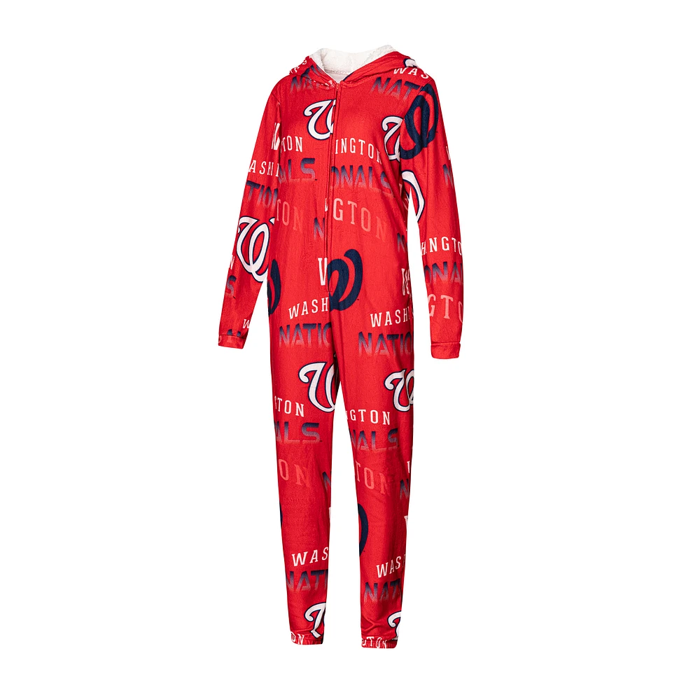 Women's Concepts Sport Red Washington Nationals Allover Print Windfall Union Full-Zip Hooded Pajama Suit
