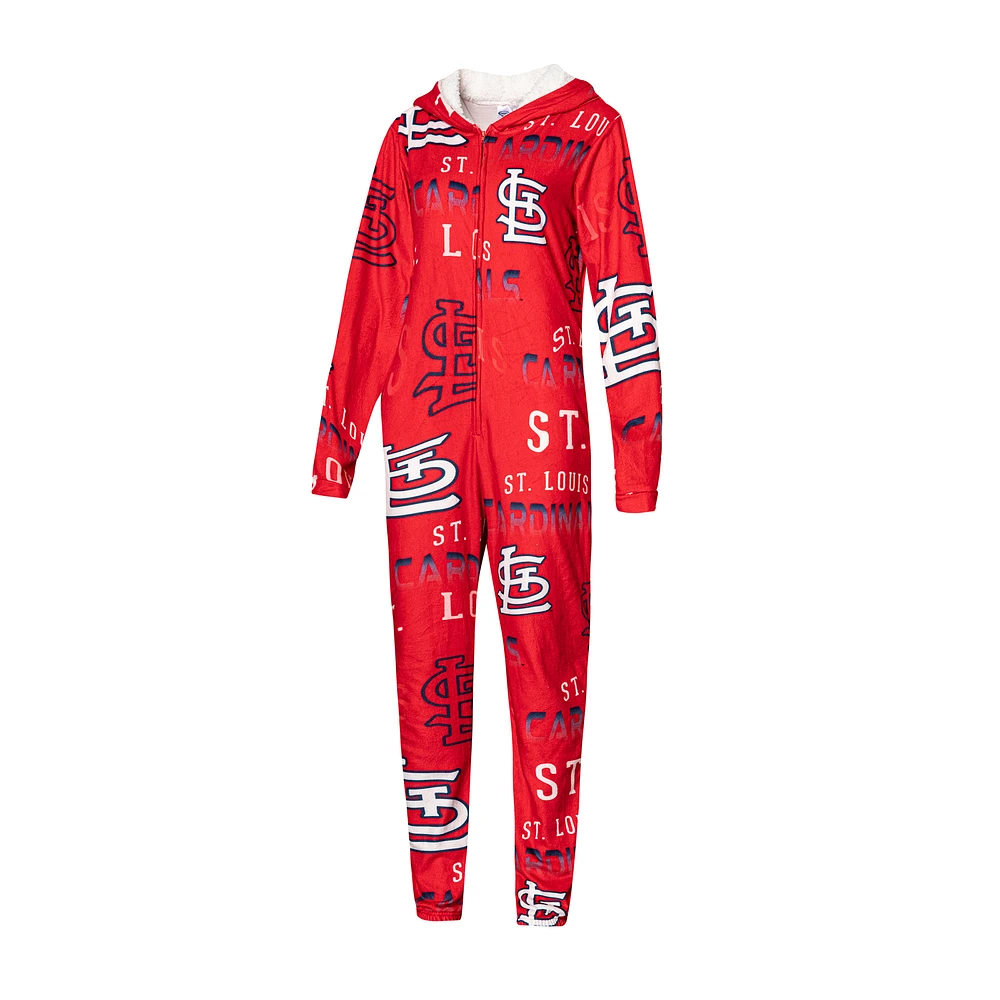 Women's Concepts Sport Red St. Louis Cardinals Allover Print Windfall Union Full-Zip Hooded Pajama Suit