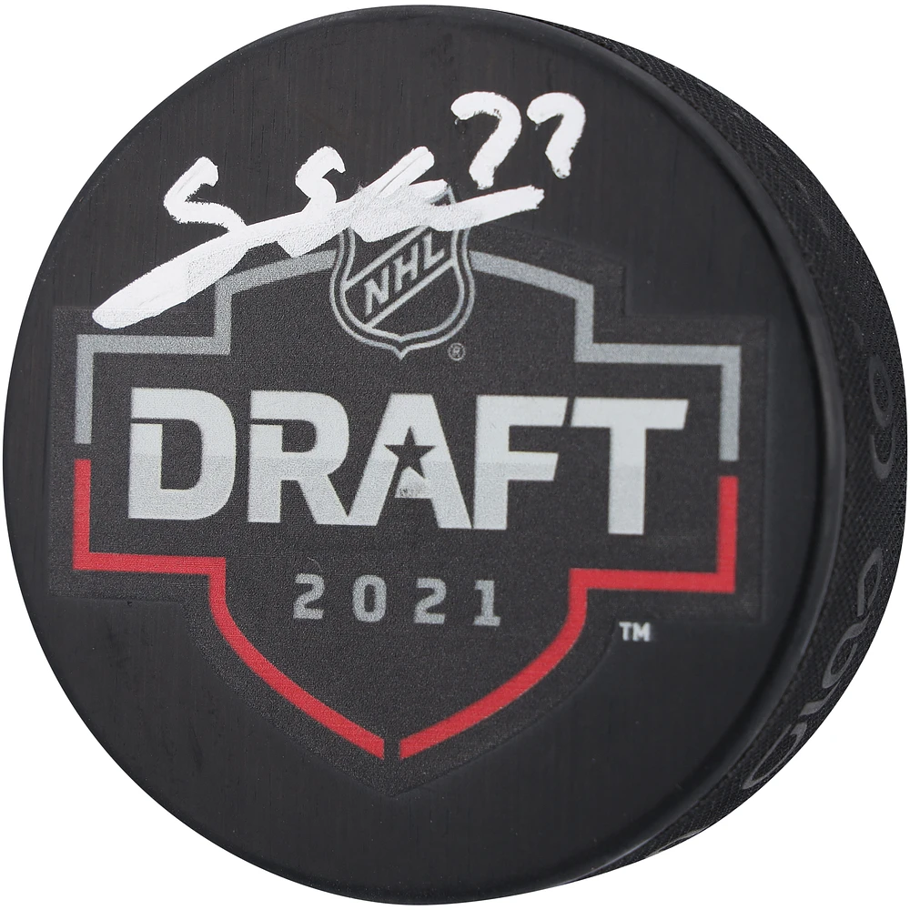 Simon Edvinsson Detroit Red Wings Autographed 2021 NHL Draft Logo Hockey Puck