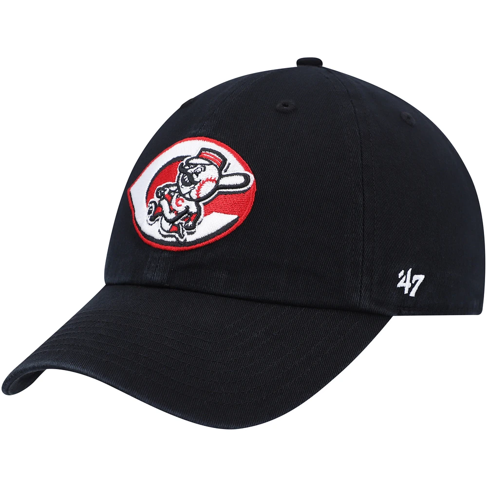 Men's '47 Black Cincinnati Reds Cooperstown Collection Clean Up Adjustable Hat