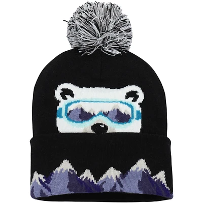 Youth Explore Black Polar Bear Cuffed Knit Hat with Pom
