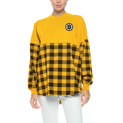 Women's Fanatics Gold Boston Bruins Buffalo Check Long Sleeve T-Shirt