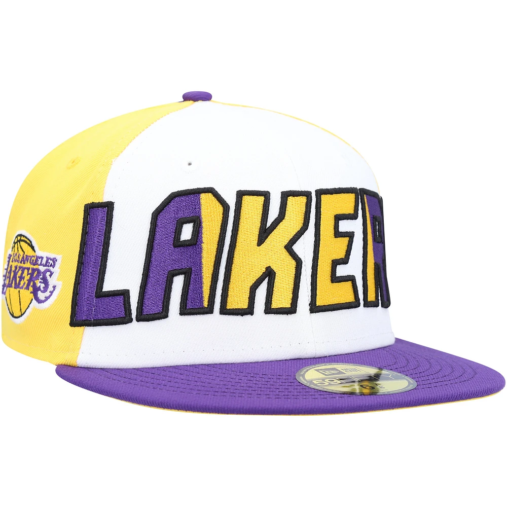 Men's New Era White/Purple Los Angeles Lakers Back Half 9FIFTY Fitted Hat