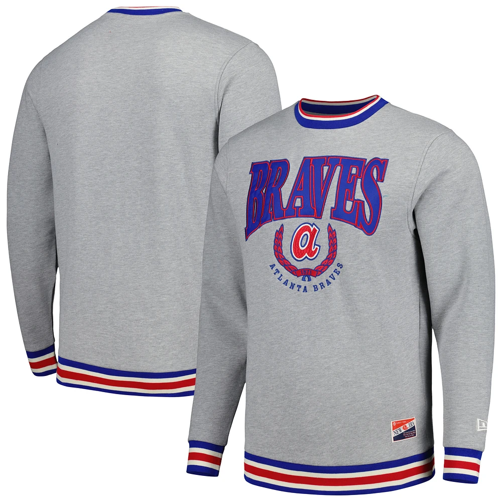 Men's New Era Heather Gray Atlanta Braves Throwback Classic Pullover Sweatshirt