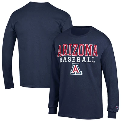 Men's Champion Navy Arizona Wildcats Baseball Stack Long Sleeve T-Shirt