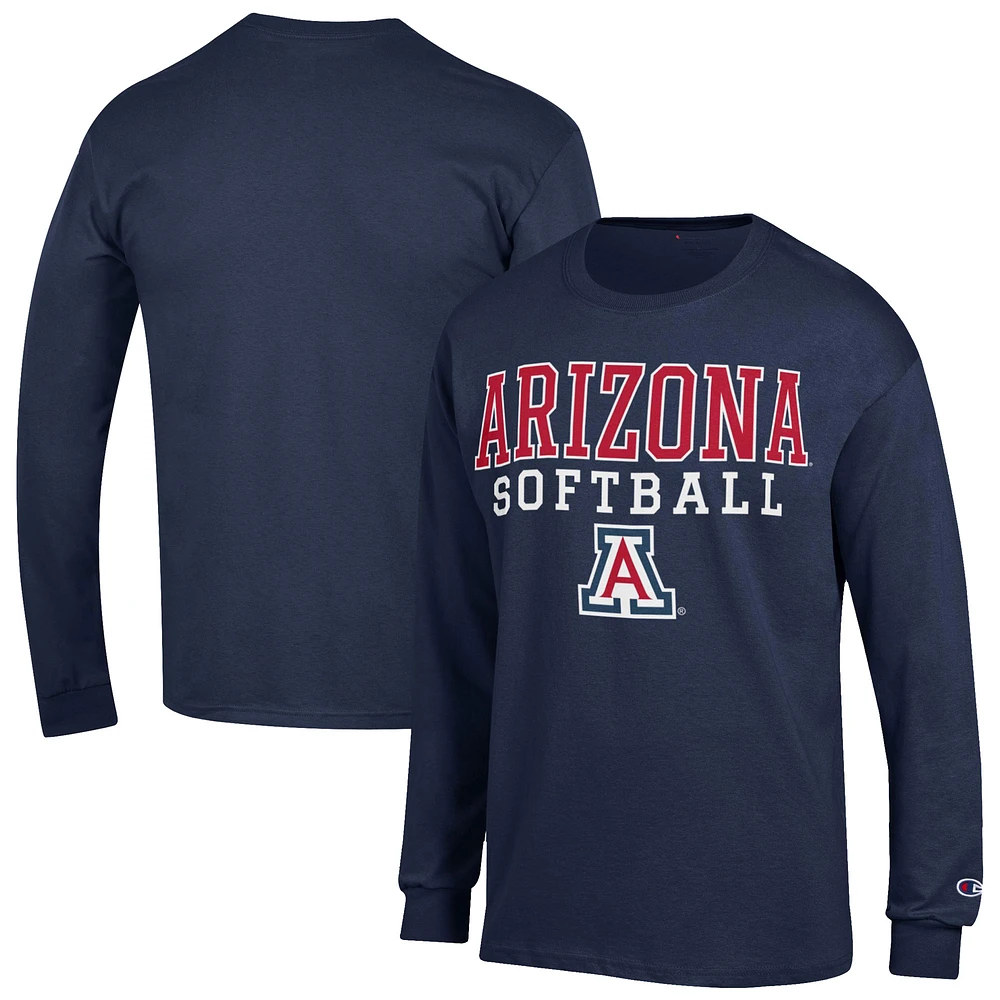 Men's Champion Navy Arizona Wildcats Softball Stack Long Sleeve T-Shirt