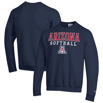 Men's Champion Navy Arizona Wildcats Softball Stack Pullover Crewneck Sweatshirt