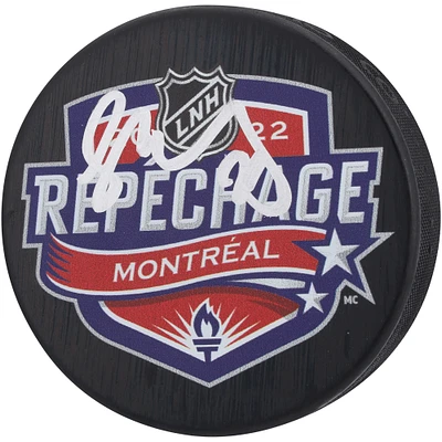 Juraj Slafkovsky Montreal Canadiens Autographed 2022 NHL Draft Logo Hockey Puck