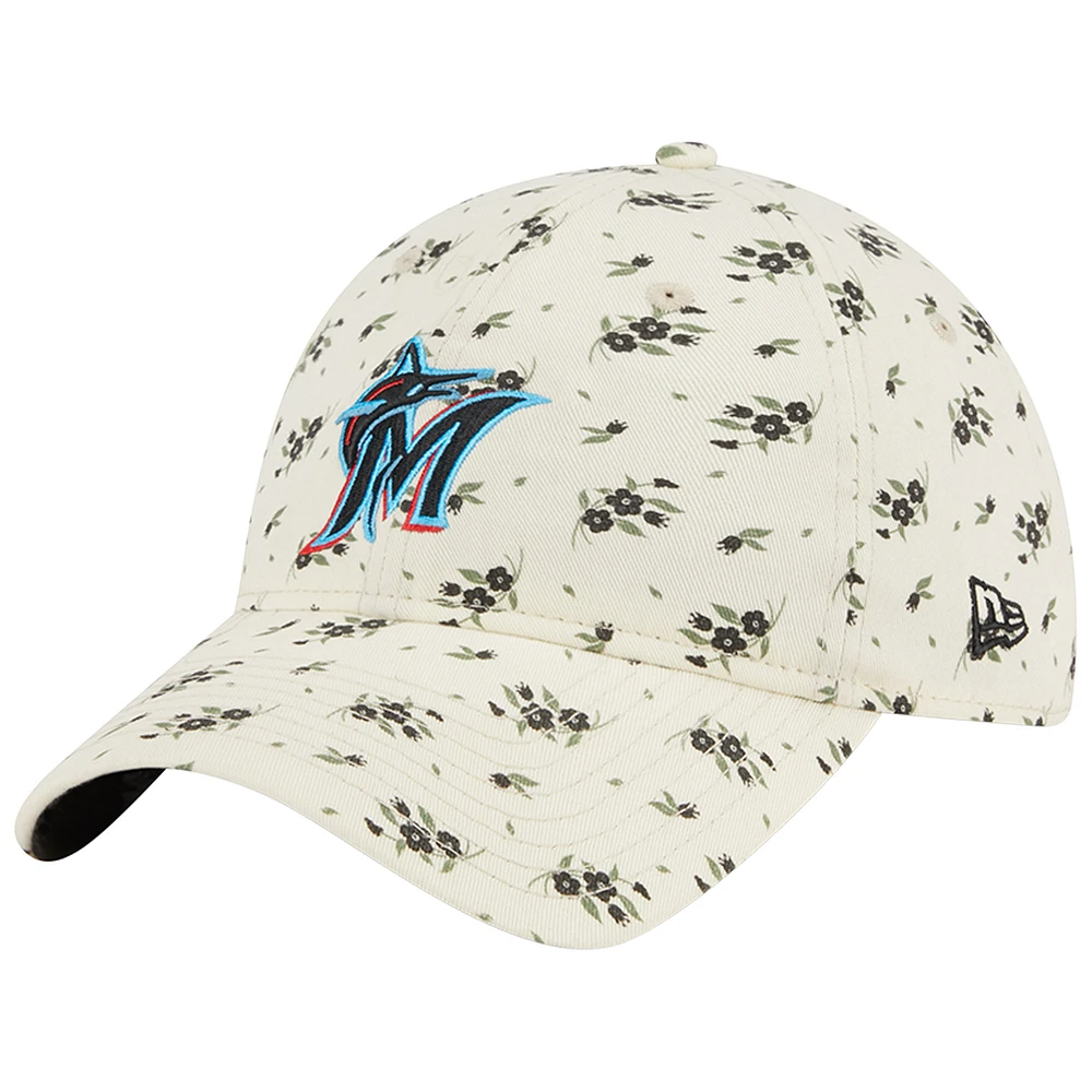 Women's New Era Cream Miami Marlins Chrome Bloom 9TWENTY Adjustable Hat