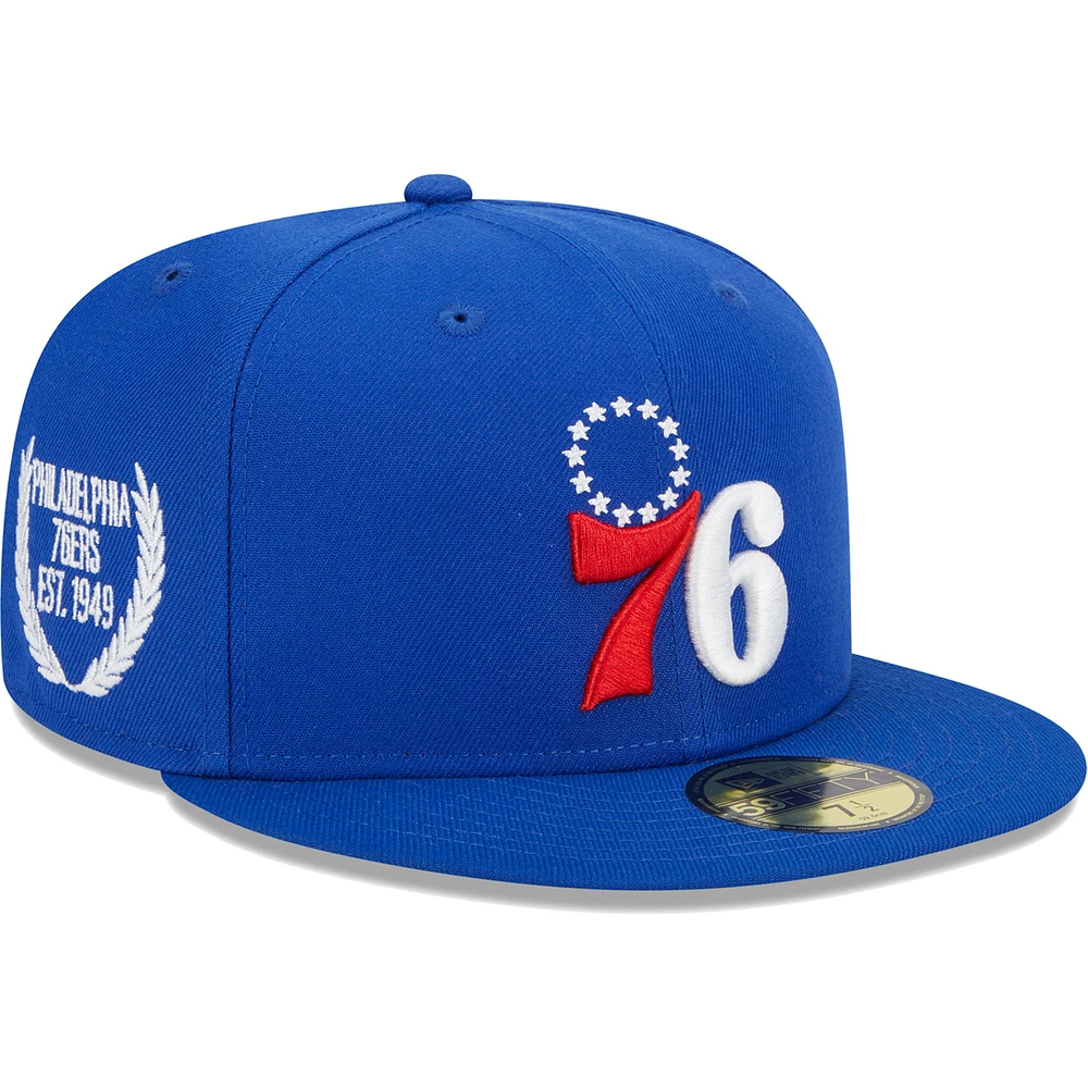 Men's New Era Royal Philadelphia 76ers Camo Undervisor Laurels 59FIFTY Fitted Hat