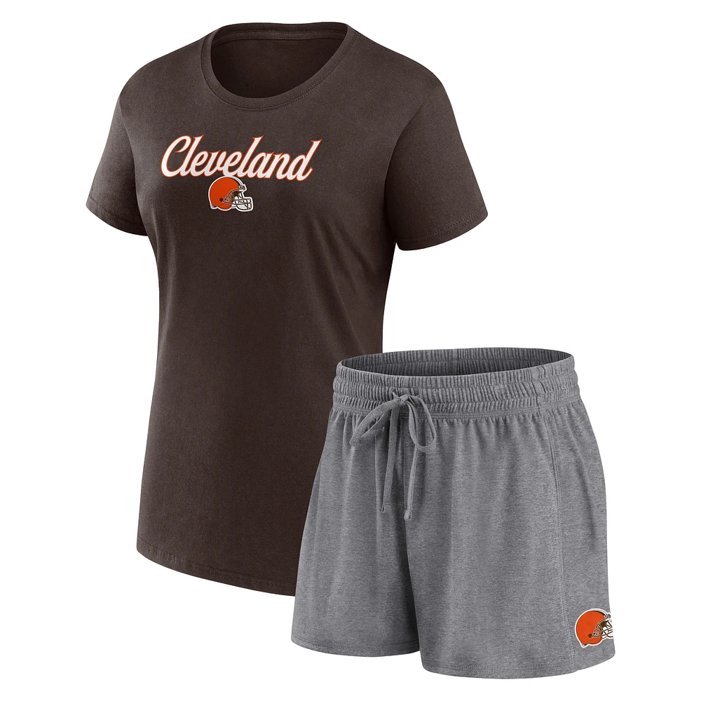 Women's Fanatics Brown/Heather Charcoal Cleveland Browns Script T-Shirt & Shorts Lounge Set