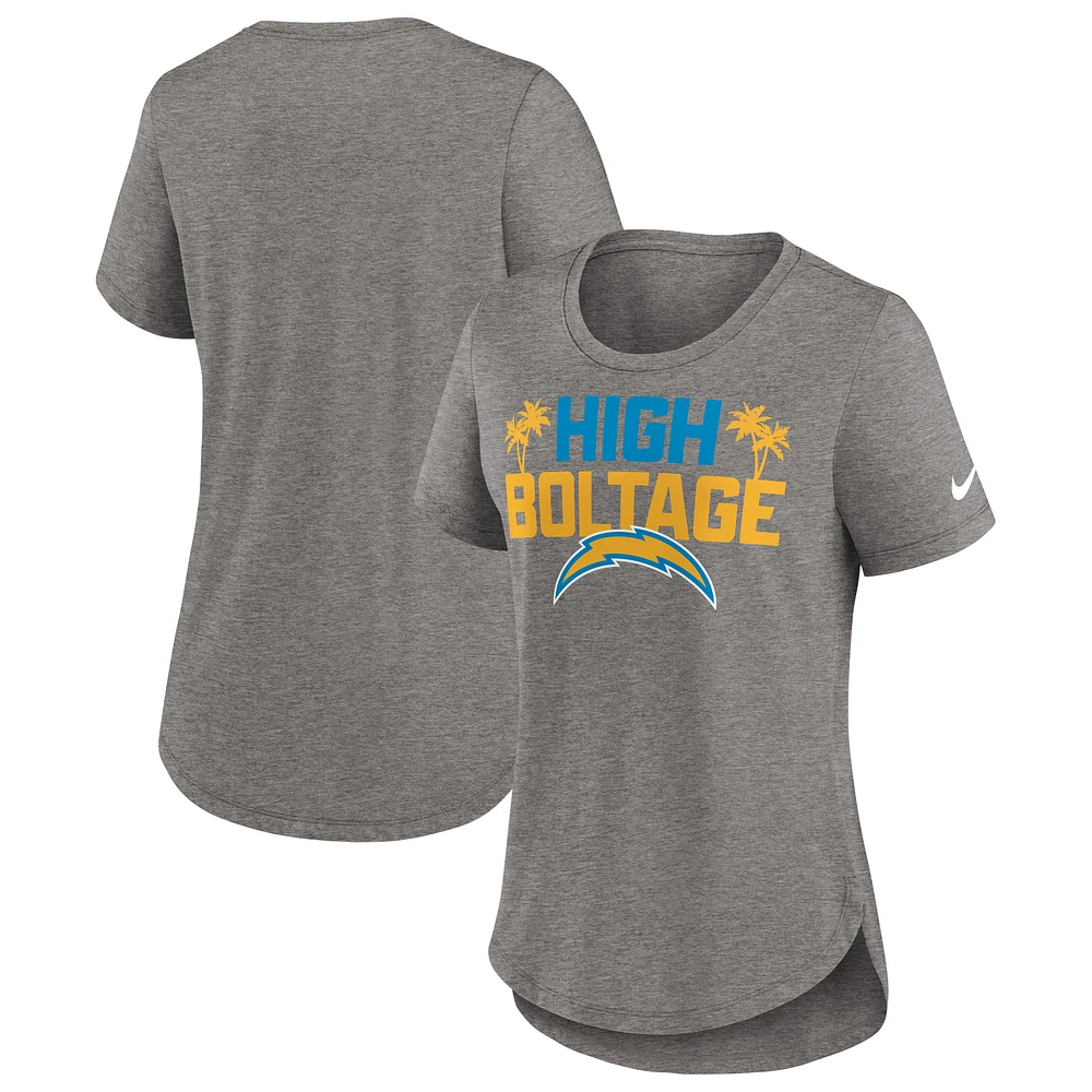 Women's Nike Heather Charcoal Los Angeles Chargers Local Fashion Tri-Blend T-Shirt
