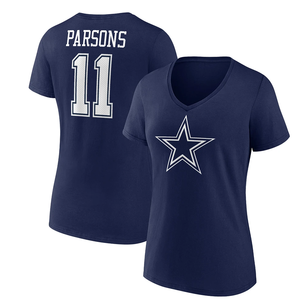 Women's Fanatics Micah Parsons Navy Dallas Cowboys Player Icon Name & Number V-Neck T-Shirt