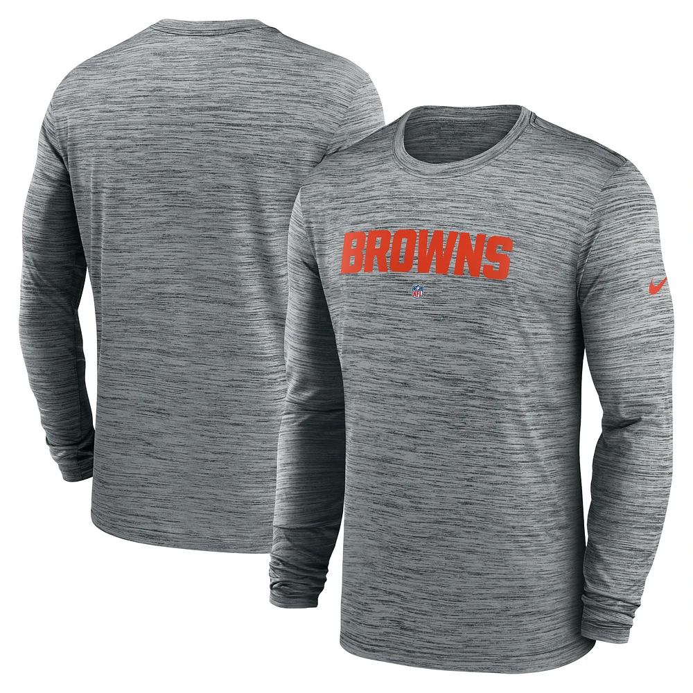 Men's Nike Heather Gray Cleveland Browns Sideline Team Velocity Performance Long Sleeve T-Shirt
