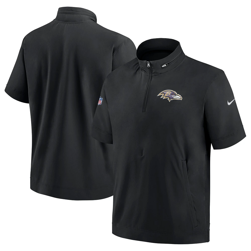 Men's Nike Black Baltimore Ravens Sideline Coach Short Sleeve Hoodie Quarter-Zip Jacket