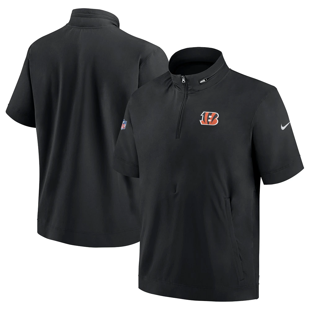Men's Nike Black Cincinnati Bengals Sideline Coach Short Sleeve Hoodie Quarter-Zip Jacket