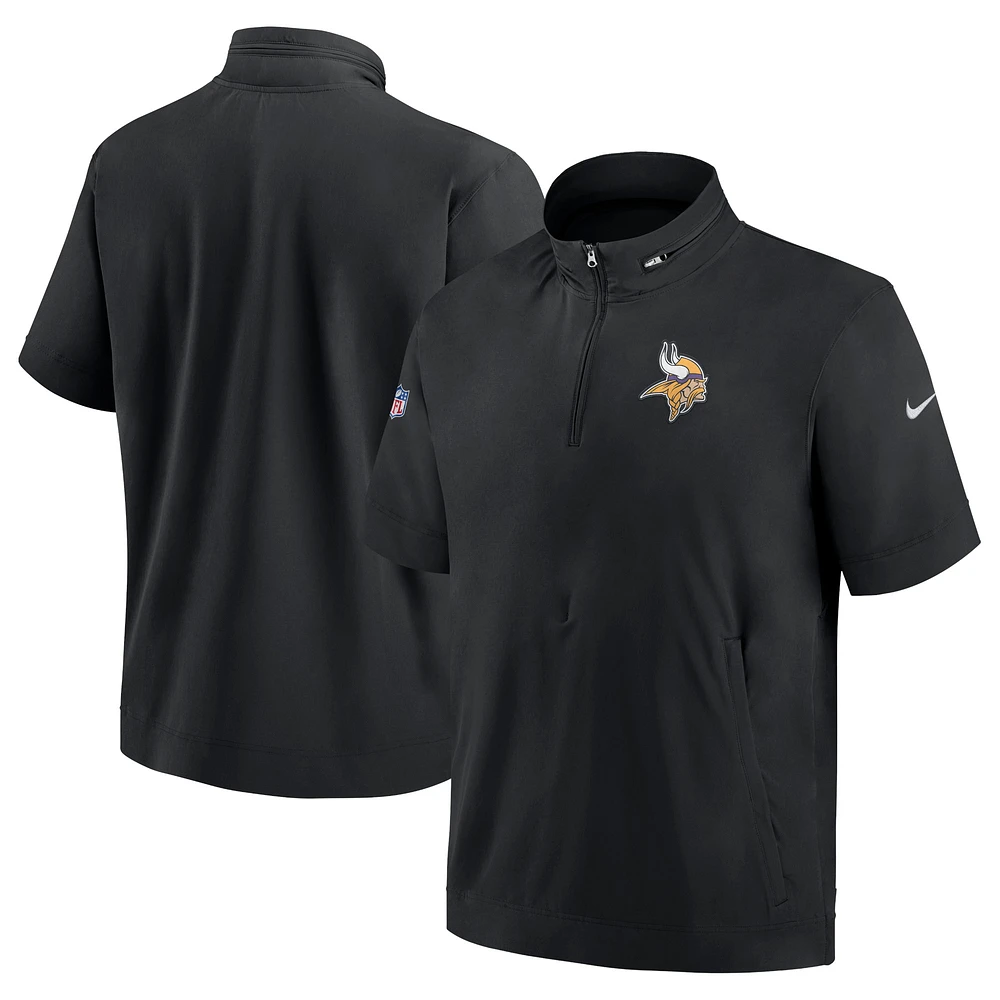 Men's Nike Black Minnesota Vikings Sideline Coach Short Sleeve Hoodie Quarter-Zip Jacket