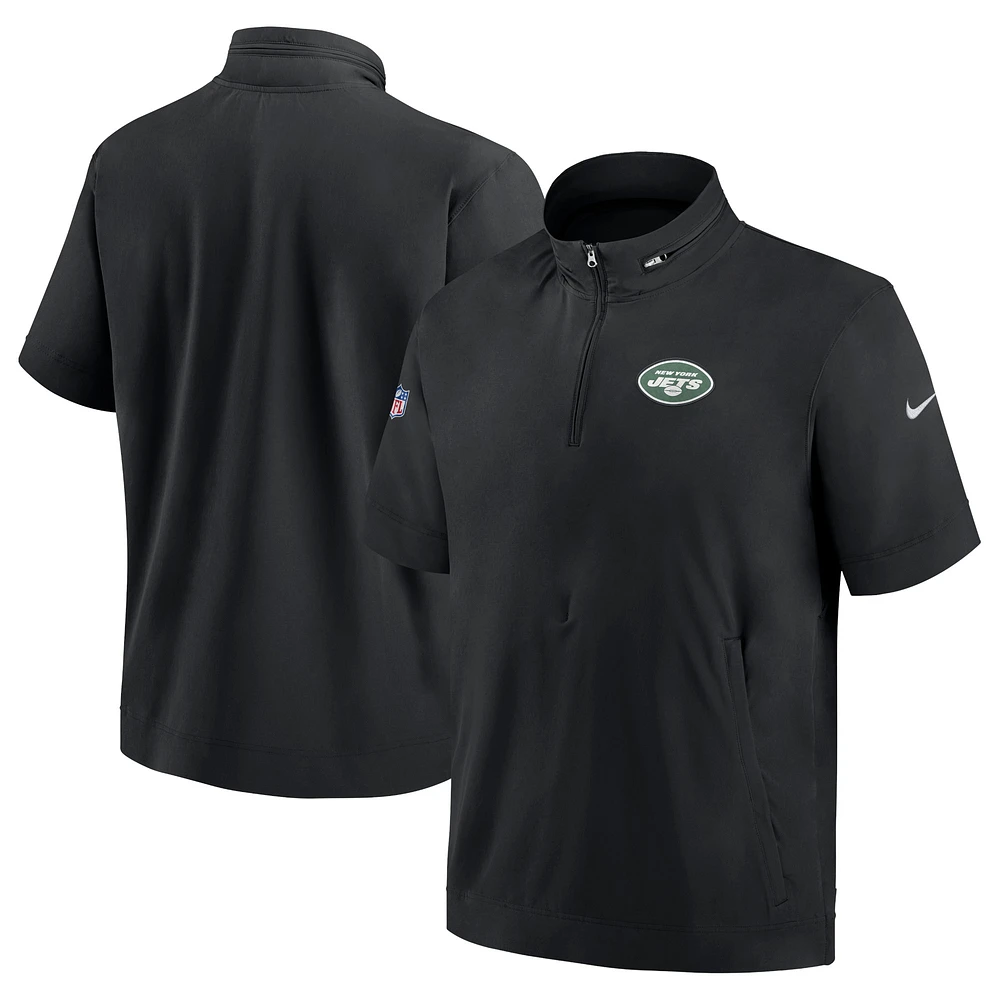 Men's Nike Black New York Jets Sideline Coach Short Sleeve Hoodie Quarter-Zip Jacket