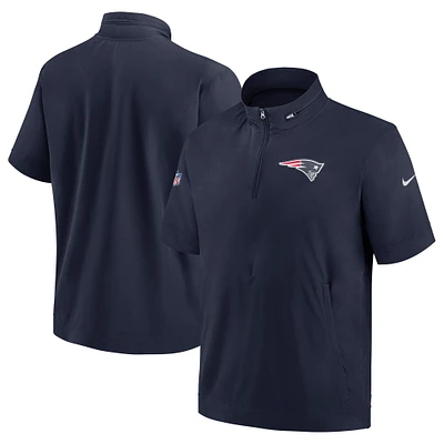 Men's Nike Navy New England Patriots Sideline Coach Short Sleeve Hoodie Quarter-Zip Jacket
