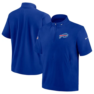 Men's Nike Royal Buffalo Bills Sideline Coach Short Sleeve Hoodie Quarter-Zip Jacket