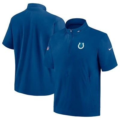 Men's Nike Royal Indianapolis Colts Sideline Coach Short Sleeve Hoodie Quarter-Zip Jacket
