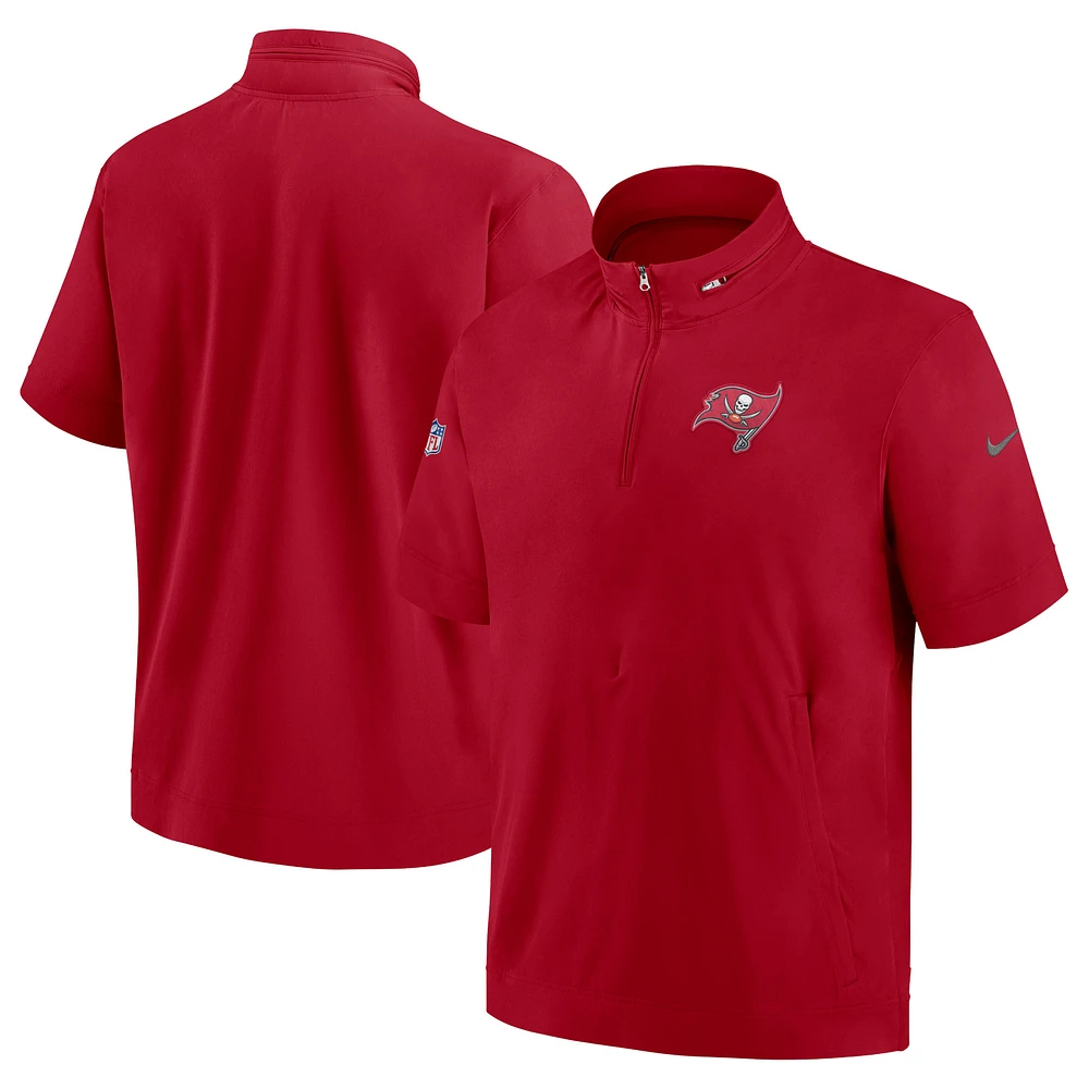 Men's Nike Red Tampa Bay Buccaneers Sideline Coach Short Sleeve Hoodie Quarter-Zip Jacket