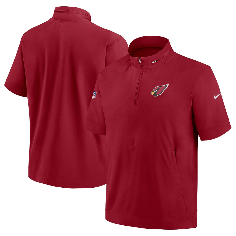 Men's Nike Cardinal Arizona Cardinals Sideline Coach Short Sleeve Hoodie Quarter-Zip Jacket