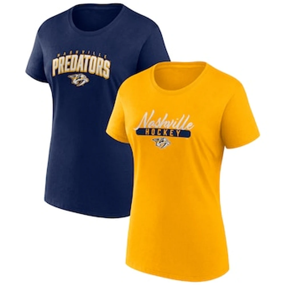Women's Fanatics Gold/Navy Nashville Predators Two-Pack Fan T-shirt Set