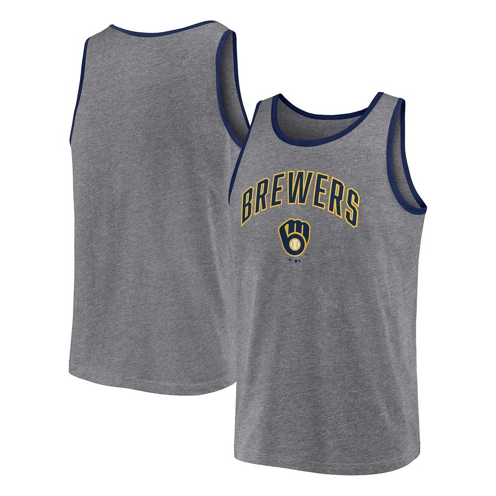 Men's Fanatics Heather Gray Milwaukee Brewers Primary Tank Top