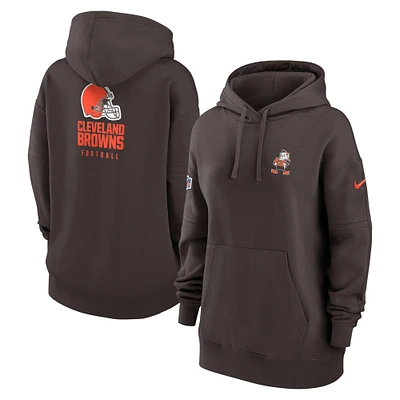Women's Nike Brown Cleveland Browns 2023 Sideline Club Fleece Pullover Hoodie