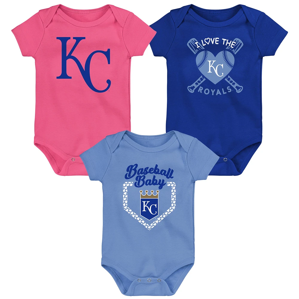 Infant Royal/Light Blue/Pink Kansas City Royals Baseball Baby 3-Pack Bodysuit Set