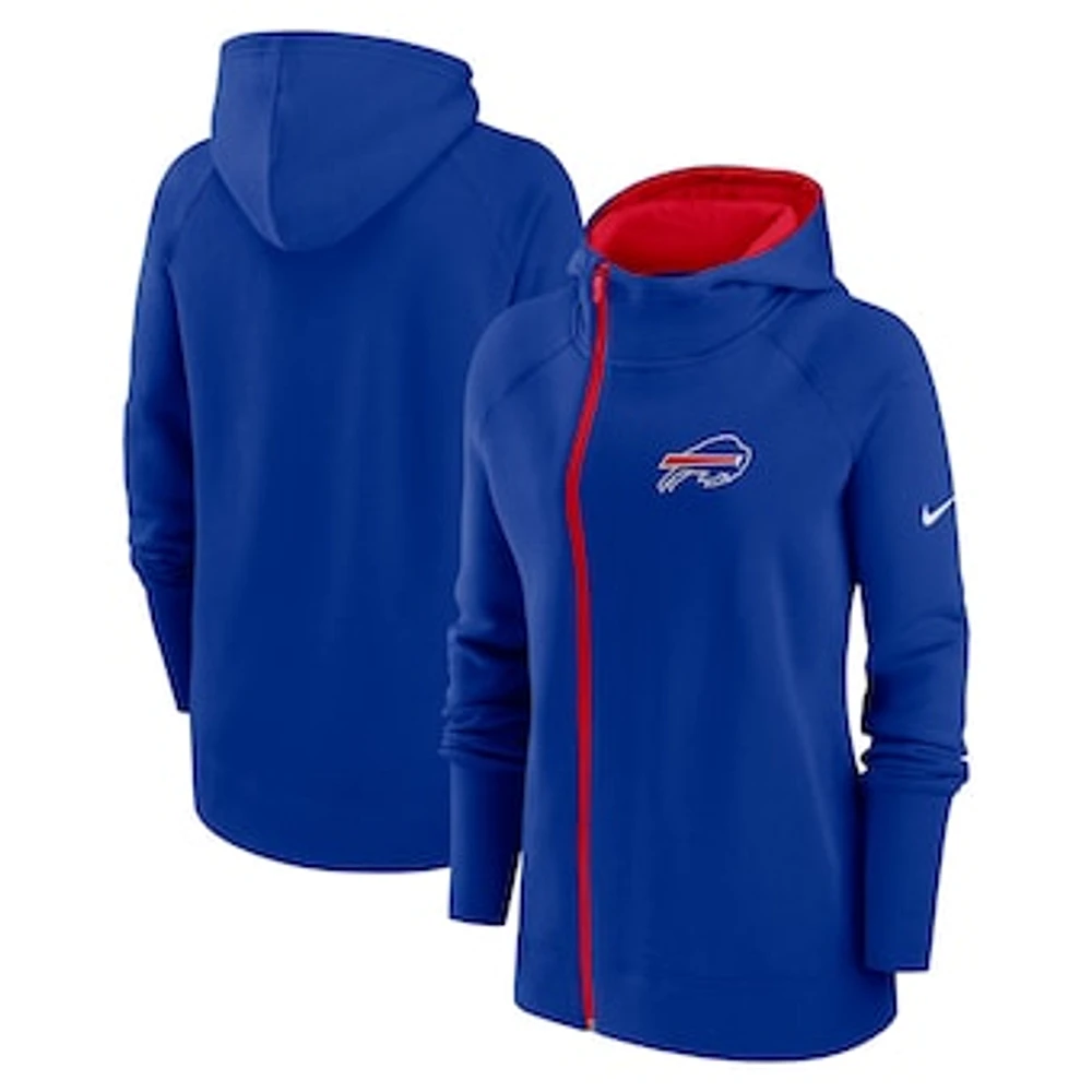Women's Nike Royal Buffalo Bills Asymmetrical Raglan Full-Zip Hoodie