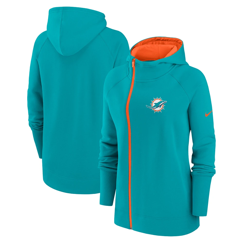 Women's Nike Aqua Miami Dolphins Asymmetrical Raglan Full-Zip Hoodie