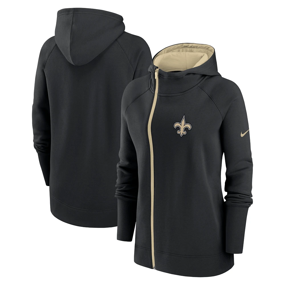 Women's Nike Black New Orleans Saints Asymmetrical Raglan Full-Zip Hoodie