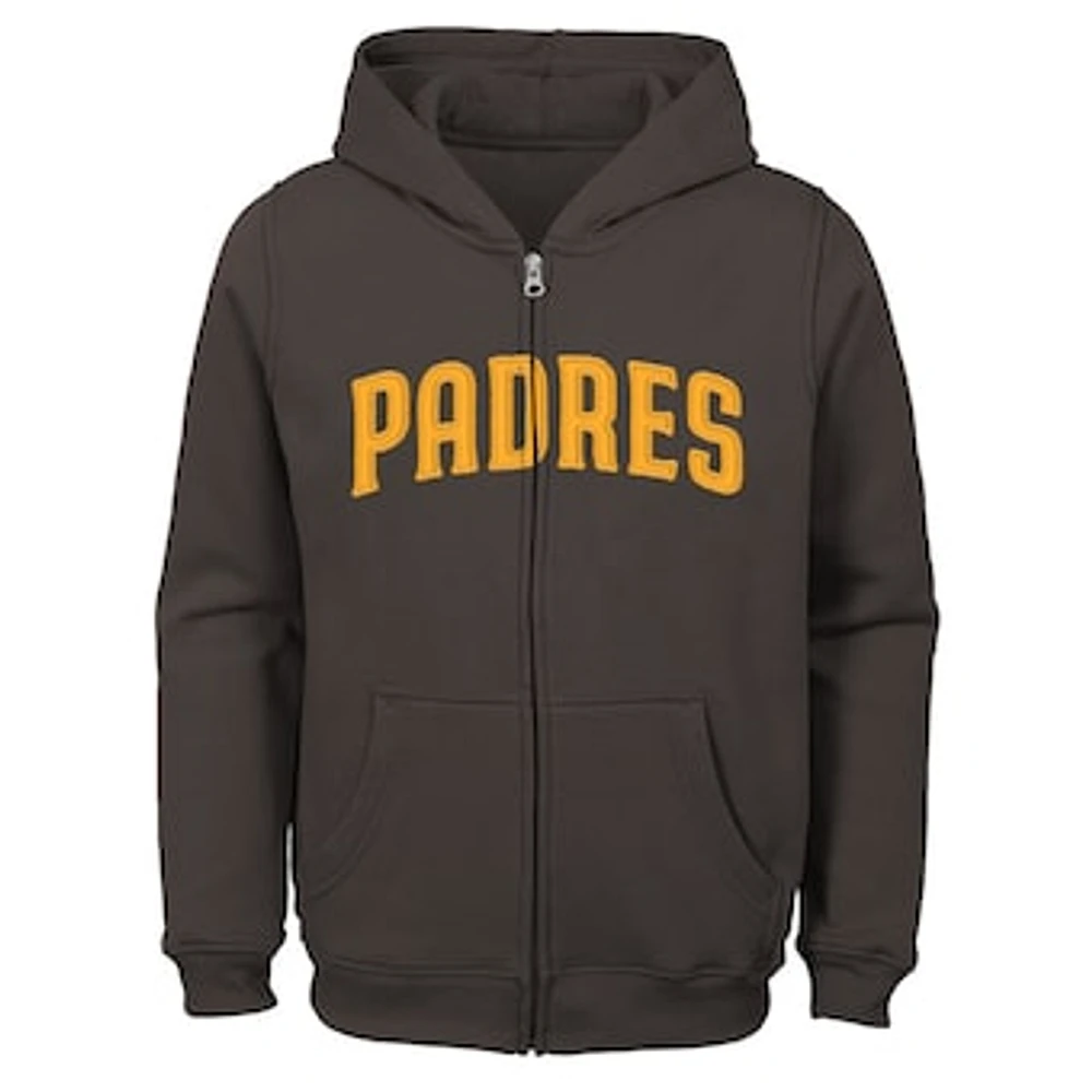 Youth Brown San Diego Padres Wordmark Full-Zip Fleece Hoodie