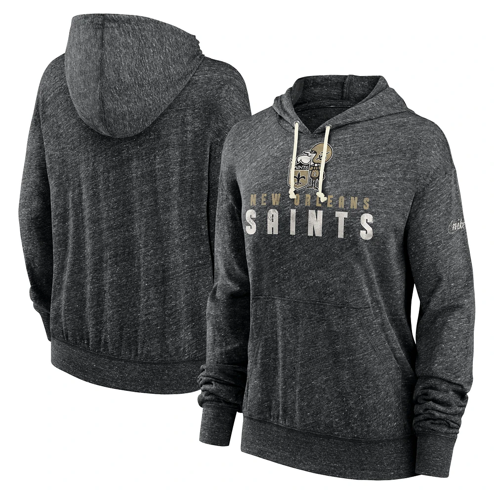 Women's Nike Black New Orleans Saints Rewind Gym Vintage Lightweight Pullover Hoodie
