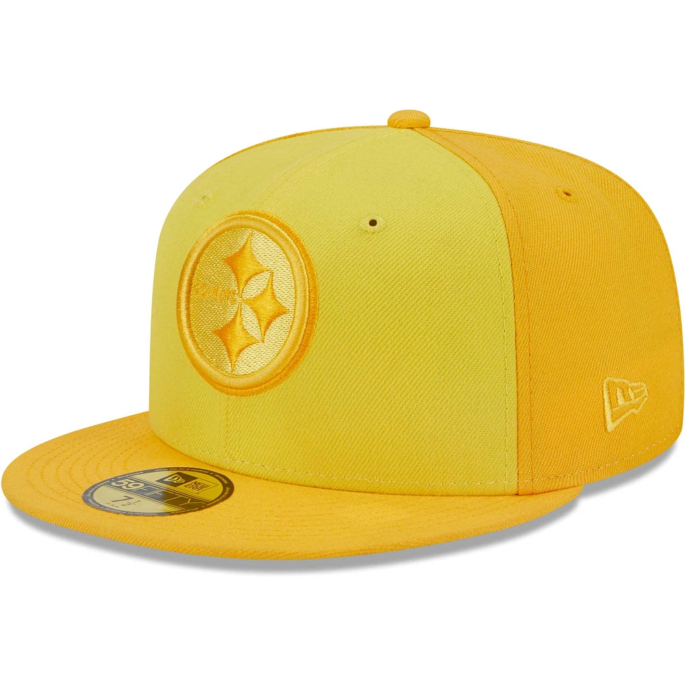Men's New Era Gold Pittsburgh Steelers Tri-Tone 59FIFTY Fitted Hat