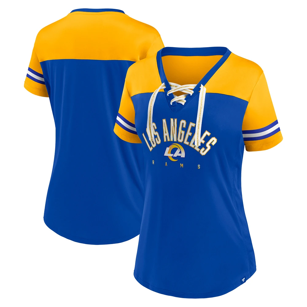 Women's Fanatics Royal/Gold Los Angeles Rams Blitz & Glam Lace-Up V-Neck Jersey T-Shirt