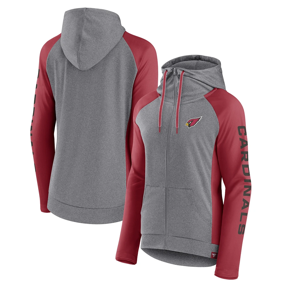 Women's Fanatics Heather Gray/College Cardinal Arizona Cardinals Blind Side Lightweight Full-Zip Hoodie