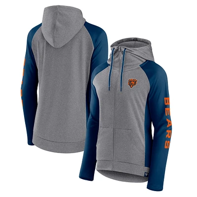 Women's Fanatics Heather Gray/College Navy Chicago Bears Blind Side Lightweight Full-Zip Hoodie