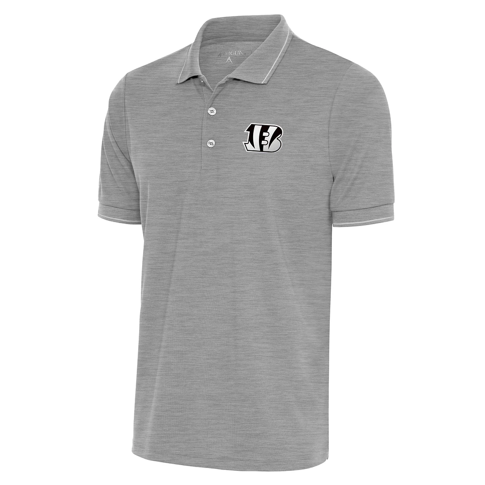 Men's Antigua Heather Gray Cincinnati Bengals Metallic Logo Affluent Polo