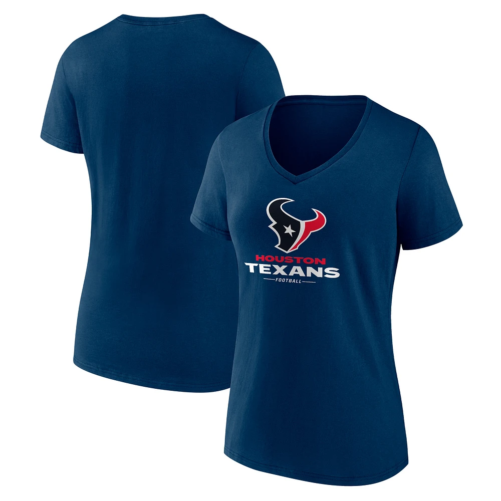 Women's Navy Houston Texans Logo Team Lockup V-Neck T-Shirt