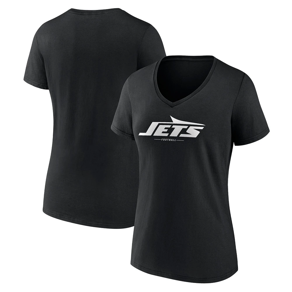 Women's Black New York Jets Logo Team Lockup V-Neck T-Shirt