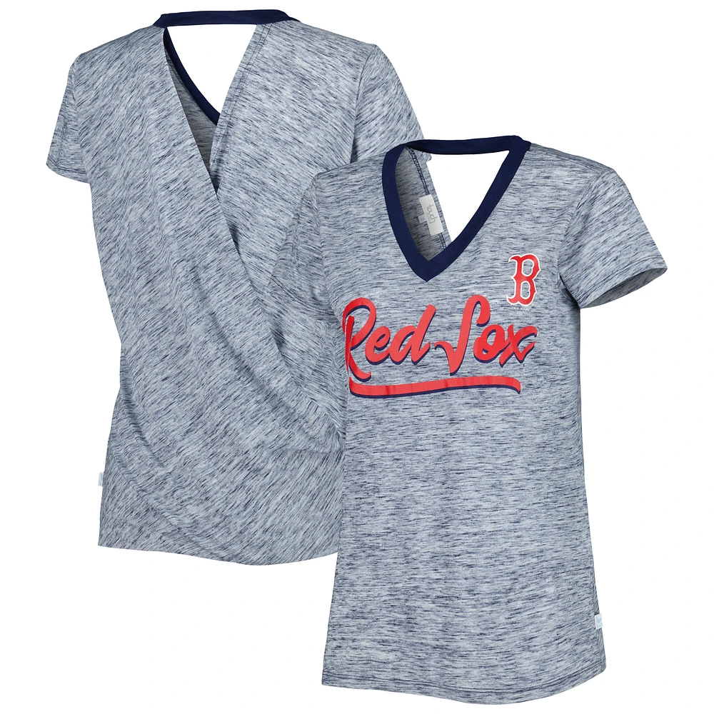 Women's Touch Navy Boston Red Sox Halftime Back Wrap Top V-Neck T-Shirt
