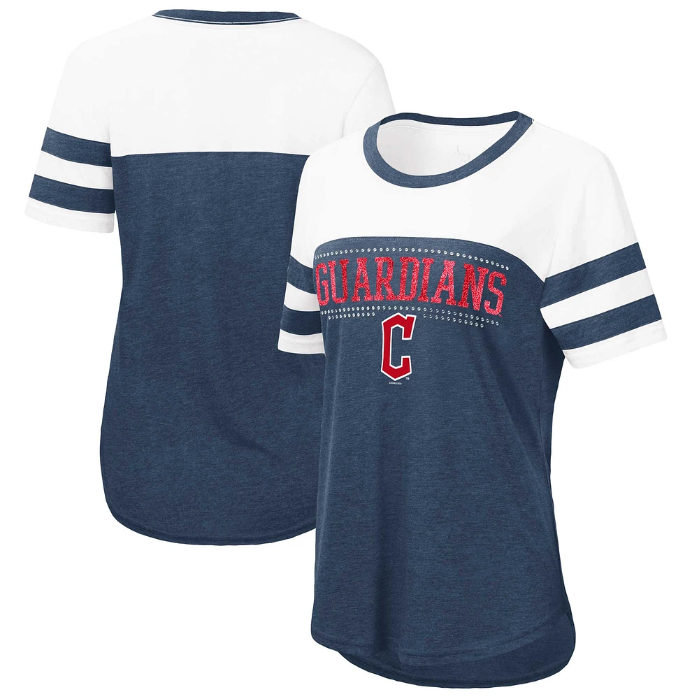 Women's Touch Navy/White Cleveland Guardians Setter Lightweight Fitted T-Shirt