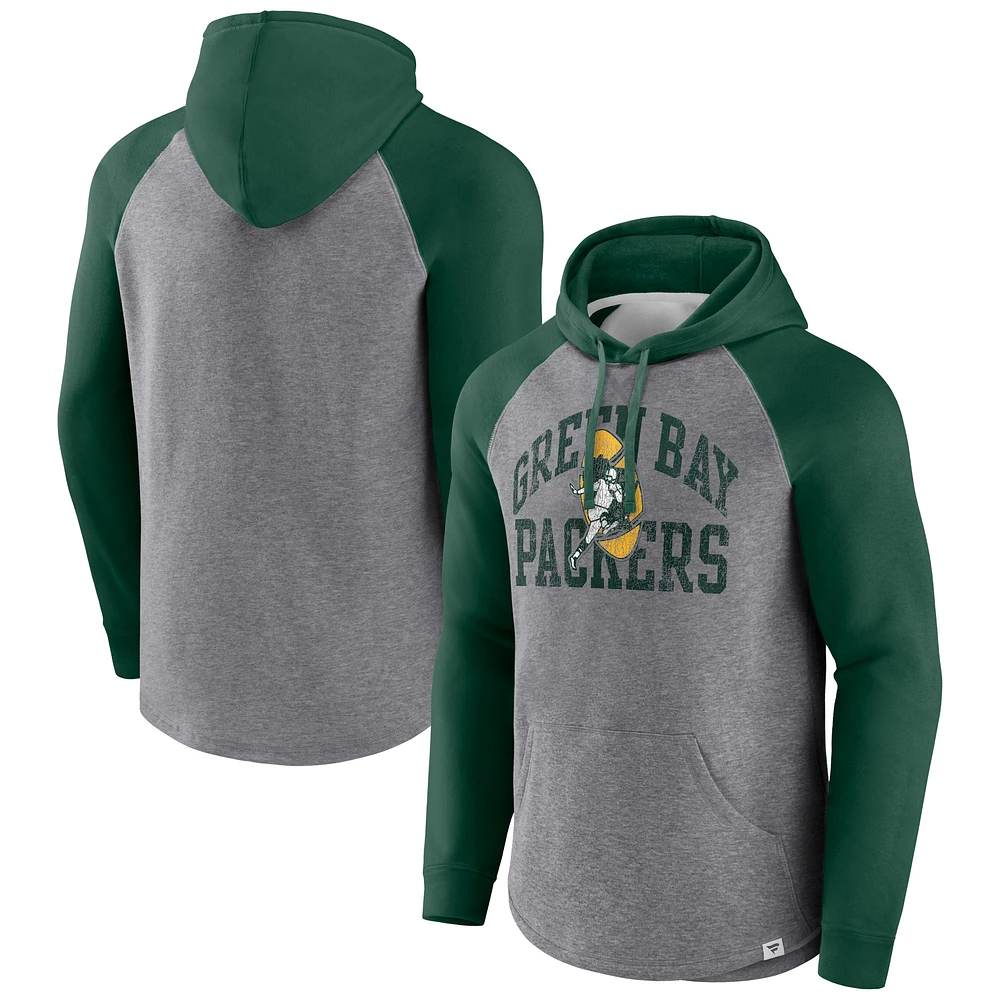 Men's Fanatics Heather Gray Green Bay Packers Favorite Arch Raglan Pullover Hoodie