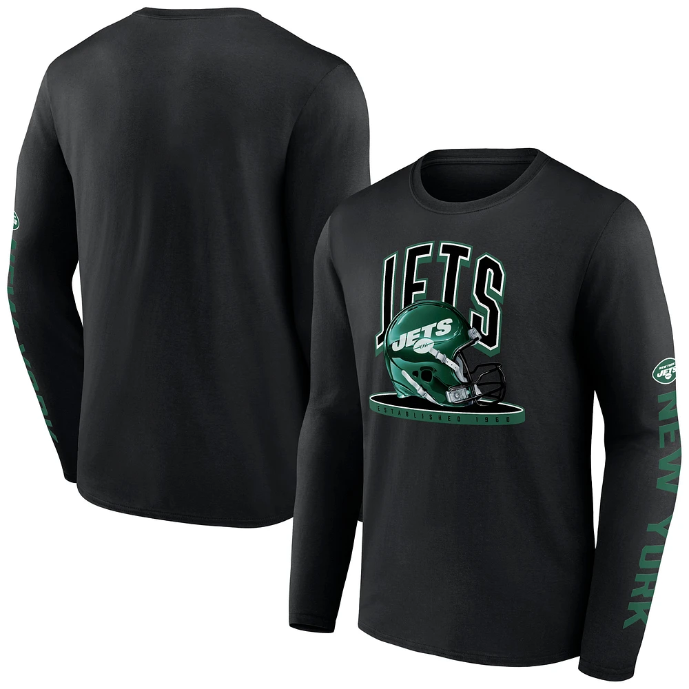 Men's Fanatics Black New York Jets Helmet Platform Long Sleeve T-Shirt